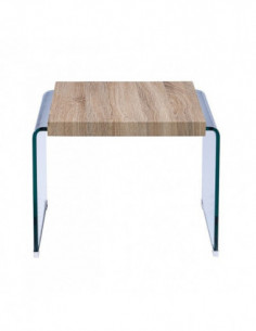 Mesa OSIRIS, baja, madera, cristal curvado, 55x55 cms 2