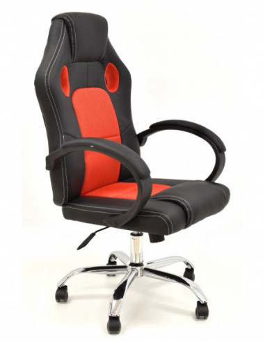 Sillón de oficina SEPANG, racing, similpiel negra, tejido mesh rojo