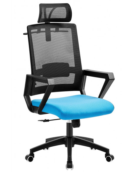 Sillón de oficina ASTON, negro, malla negra, tejido azul claro