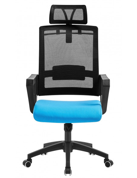 Sillón de oficina ASTON, negro, malla negra, tejido azul claro