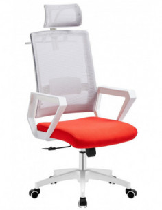 Sillón de oficina ASTON, blanco, malla gris, tejido rojo