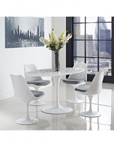 Mesa TUL, oval, fibra de vidrio, mármol blanco 160x90 cms