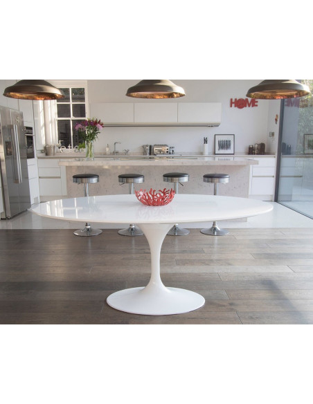 Mesa TUL, oval, fibra de vidrio, tapa lacada blanca 180x108 cms