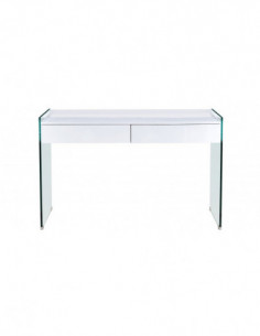 Mesa LIMOGES, cristal, cajonera, lacada blanca, 120 x 60 cms