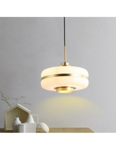 Lámpara LYRA, colgante, metal, cristal blanco