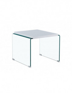 Mesa ARISTON, baja, lacada blanca, cristal, 60 x 63 cms