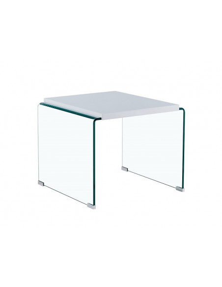 Mesa ARISTON, baja, lacada blanca, cristal, 60 x 63 cms