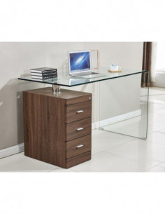 Mesa ARTEMISA, cristal curvado, cajonera bilaminada,...