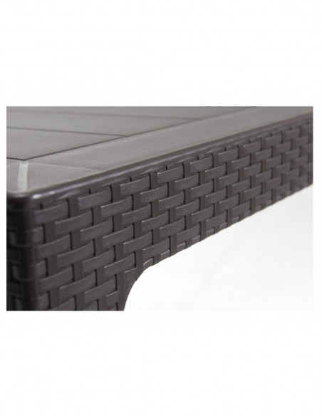 Mesa TROPICAL, ratán, polipropileno marrón chocolate, 150 x 90 cms