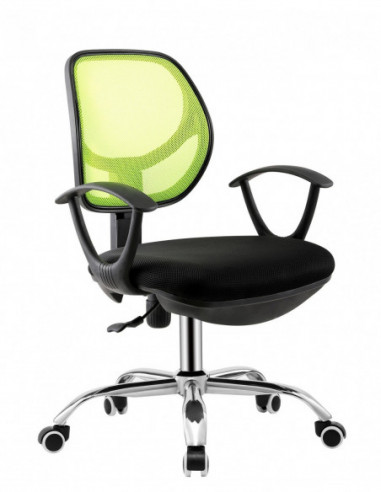 Silla de oficina MIRAFIORI, brazos, malla verde y tejido negro