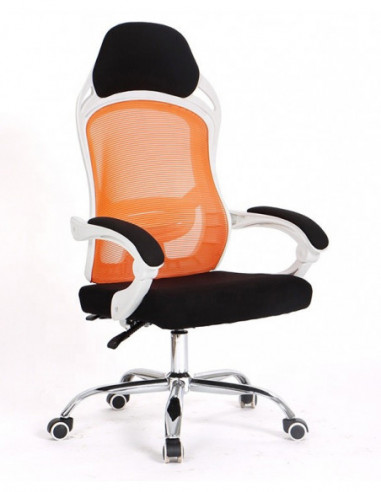 Sillón de oficina LINZ, blanco, alto, sincro, malla naranja, tejido negro
