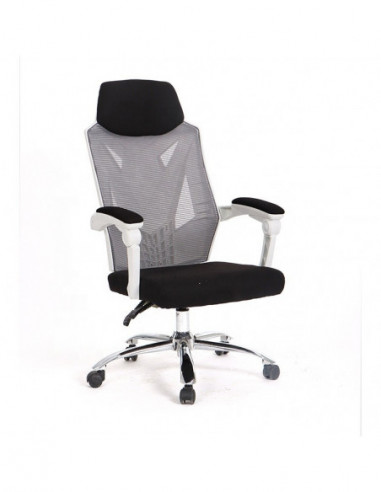 Sillón de oficina GRAZ, blanco, alto, malla gris, tejido negro