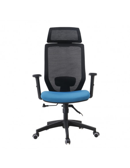 Sillón de oficina CLAYTON, negro, malla negra, tejido azul claro