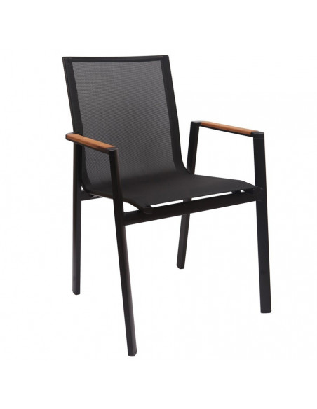 Sillón ROSAURO, apilable, aluminio, textilene negro