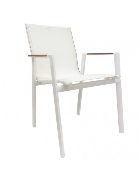Sillón ROSAURO, apilable, aluminio, textilene blanco