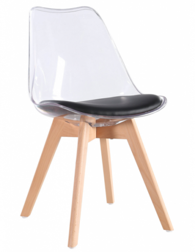 Silla TORRE 4P, madera, transparente, cojín negro