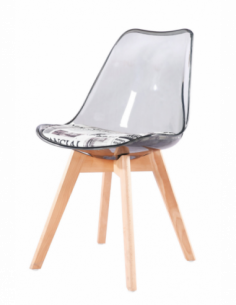 Silla TORRE 4P, madera, transparente, cojín estampado...