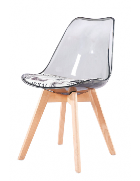 Silla TORRE 4P, madera, transparente, cojín estampado moderno