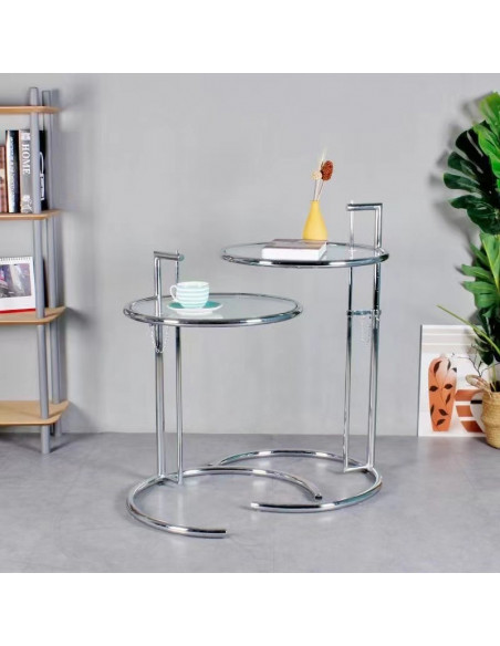 Mesa EG NEW, regulable, acero inoxidable y cristal, 50 cms de diámetro