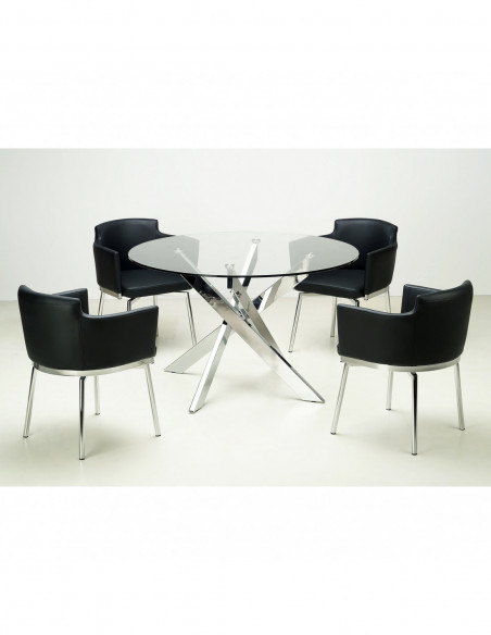 Mesa CHANTAL 100, cromada, cristal, 100 cms diámetro