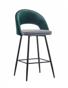 Taburete CLEO, metal, tapizado verde con pata de gallo