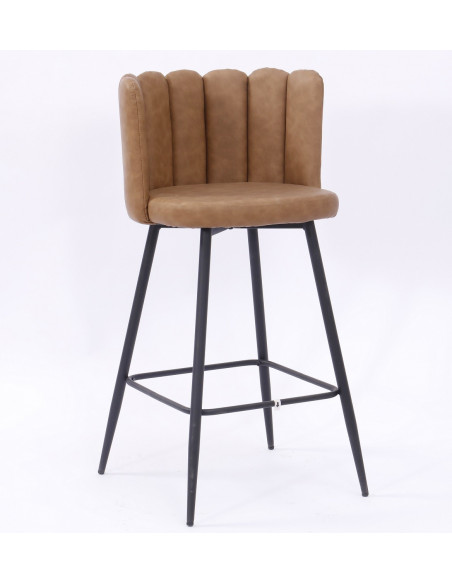 Taburete RAMSES, metal, tapizado similpiel marrón claro