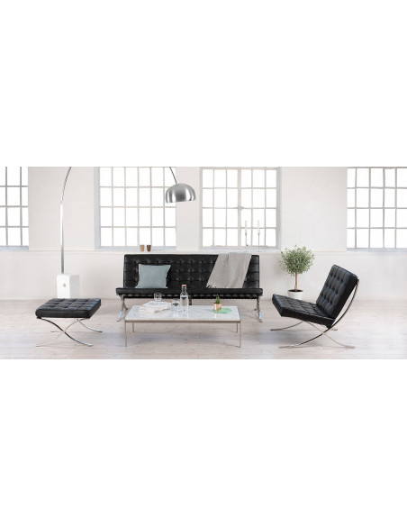 Ottoman BARNA (T), acero inoxidable, piel top negra