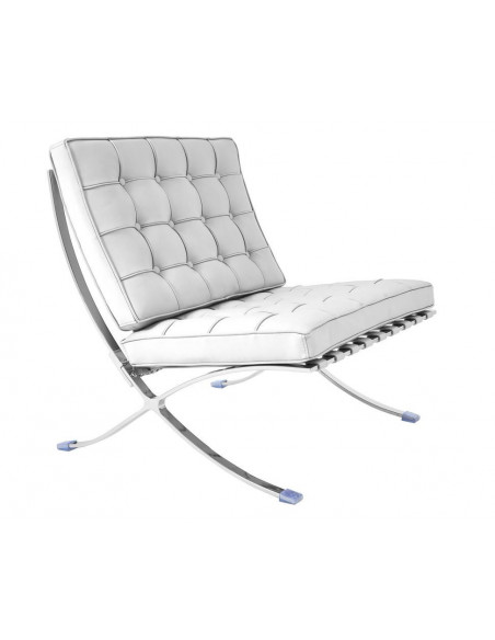 Silla BARNA (T), diseño, acero inoxidable, similpiel blanca