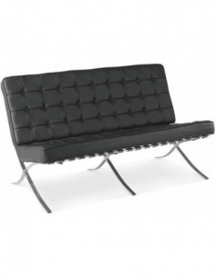 Sofá BARNA, 2 plazas, acero inoxidable, similpiel negra