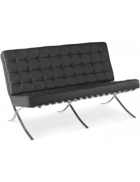 Sofá BARNA, 2 plazas, acero inoxidable, similpiel negra