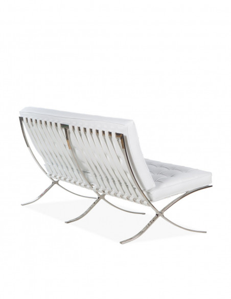 Sofá BARNA, 2 plazas, acero inoxidable, similpiel blanca