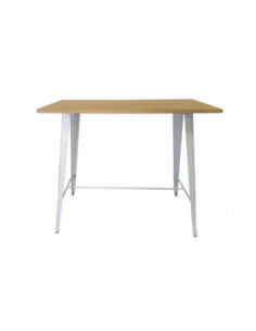 Mesa TOL, alta, acero, blanca, madera, 120x60 cms