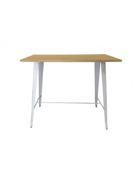 Mesa TOL, alta, acero, blanca, madera, 120x60 cms