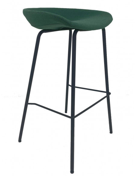 Taburete KIEL, metal, tapizado tejido verde