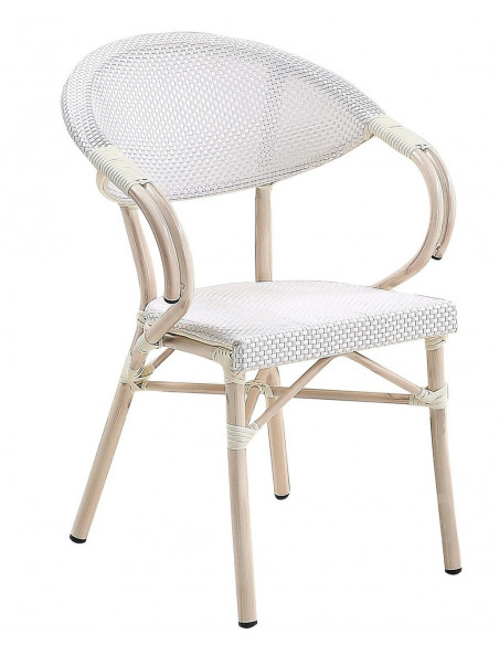 Sillón NERJA, apilable, aluminio, teslin blanco, plata y gris