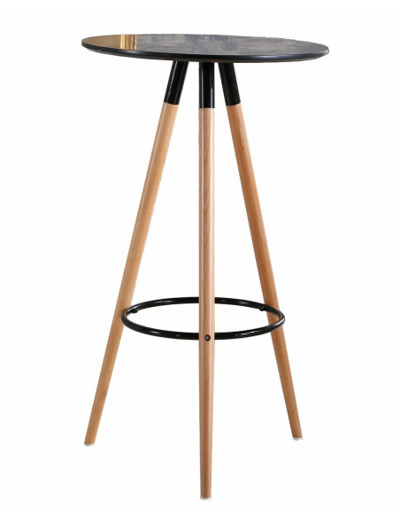 Mesa OTILIA NEW, alta, madera, tapa negra de 60 cms de diámetro