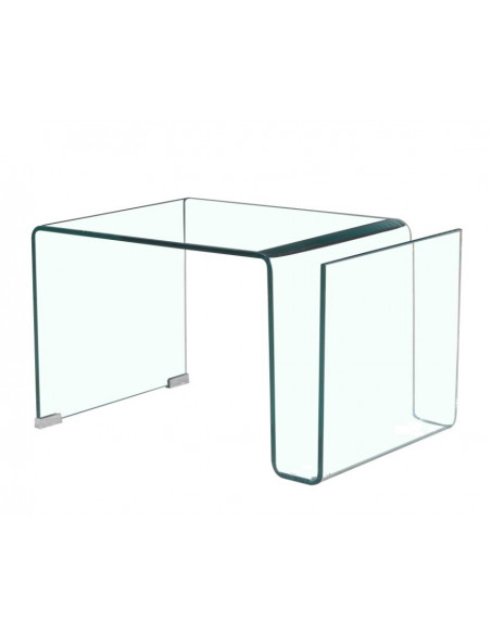 Mesa ATLANTIS (SU), baja, cristal curvado transparente, 42 x 38 cms.