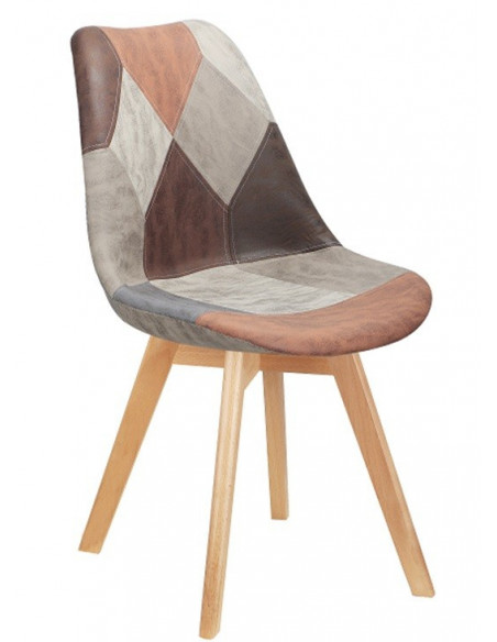 Silla TORRE 4P, madera, patchwork, tejido técnico marrón-gris