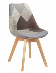 Silla TORRE 4P, madera, patchwork, tejido técnico...