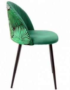 Silla FLORAL, metal, tapizado velvet verde con trasera...