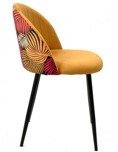 Silla FLORAL, metal, tapizado velvet amarillo con trasera floral a juego