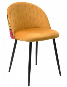 Silla FLORAL, metal, tapizado velvet amarillo con trasera... 2