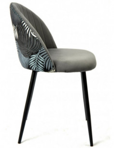 Silla FLORAL, metal, tapizado velvet gris con trasera...