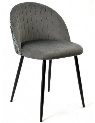 Silla FLORAL, metal, tapizado velvet gris con...