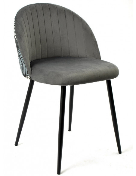 Silla FLORAL, metal, tapizado velvet gris con trasera floral a juego