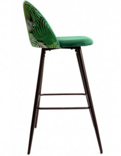 Taburete FLORAL, metal, tapizado velvet verde con trasera...