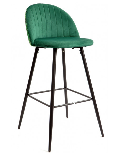 Taburete FLORAL, metal, tapizado velvet verde con trasera floral a juego