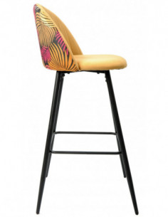 Taburete FLORAL, metal, tapizado velvet amarillo con...