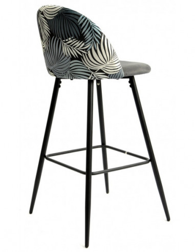 Taburete FLORAL, metal, tapizado velvet gris...
