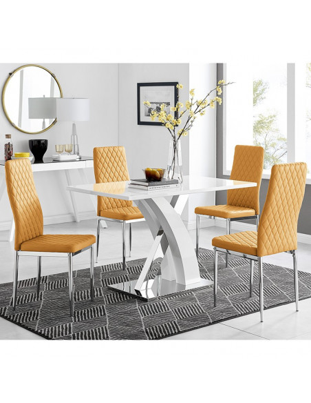 Silla PENÉLOPE, cromada, tapizada similpiel ocre